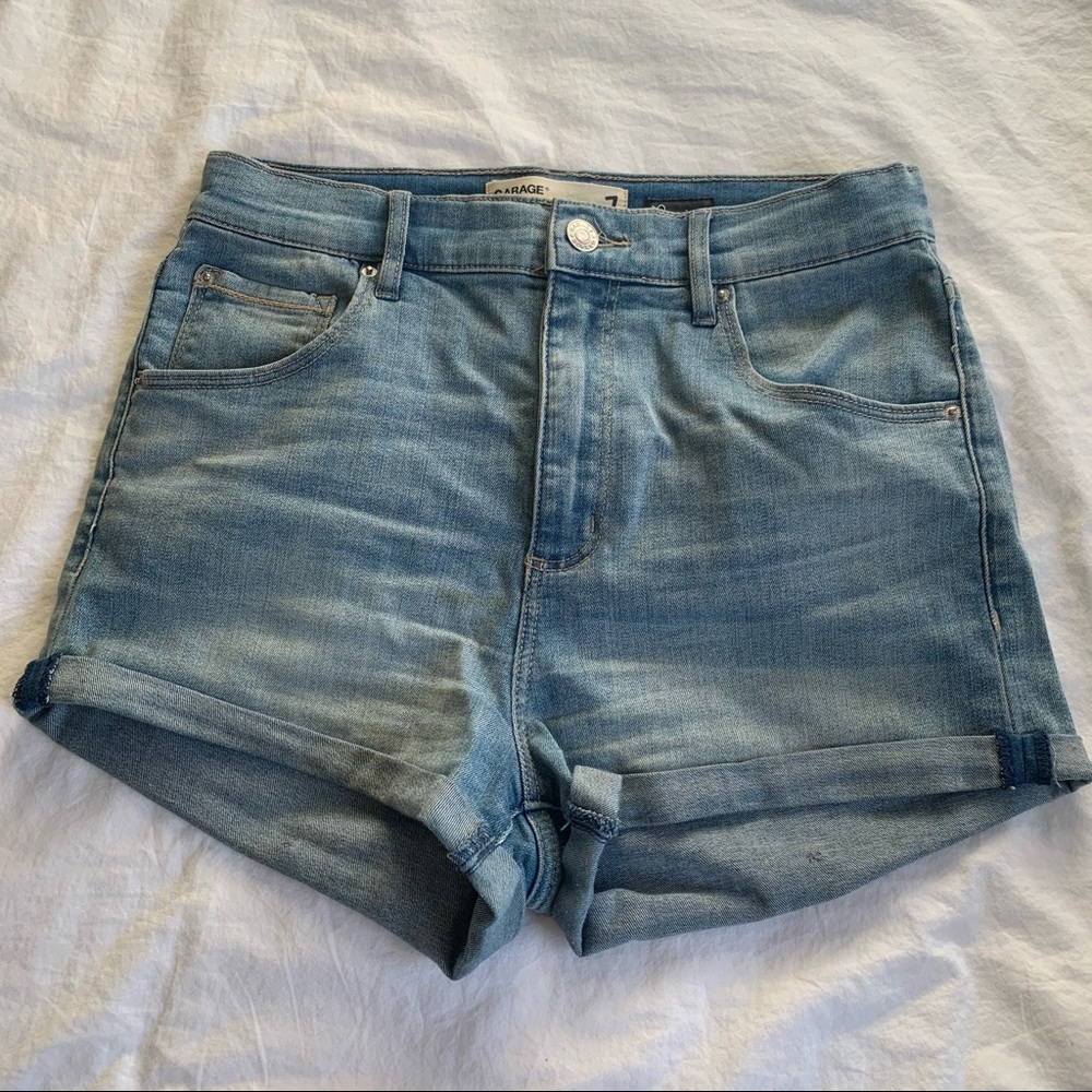 Garage High Waisted Light Wash Denim Shorts